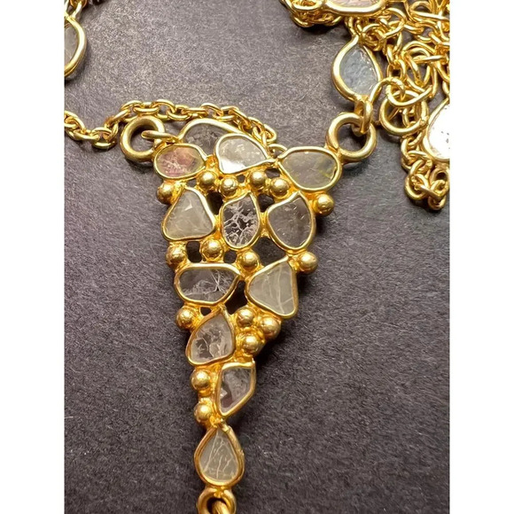 Polki diamond station necklace in vermeil gold over sterling silver - Picture 9 of 11